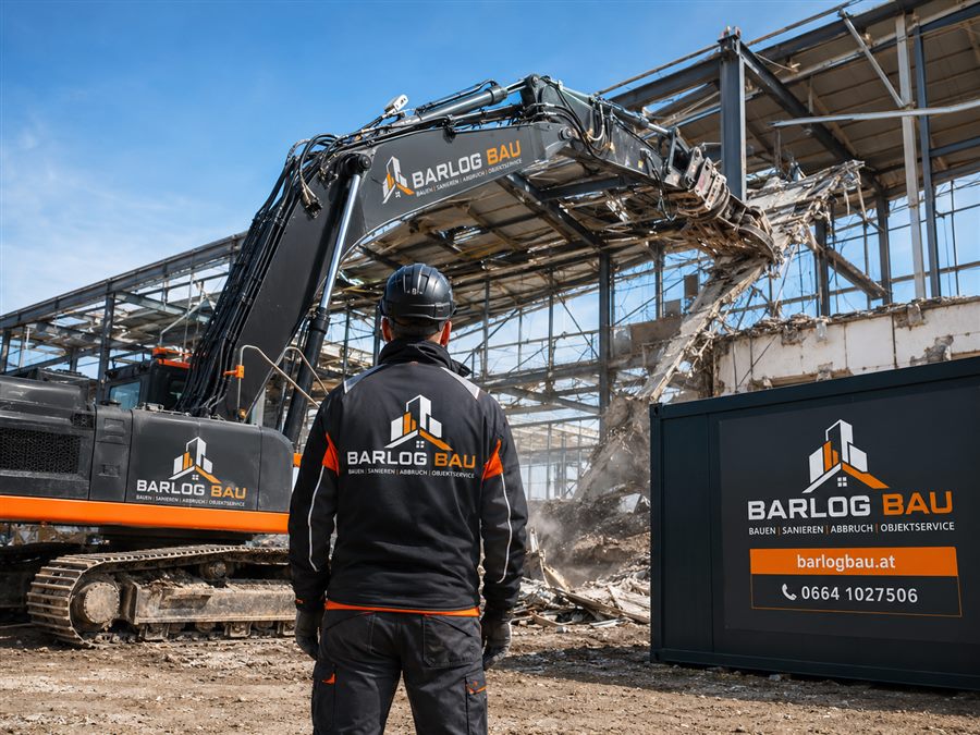 Abbruch einer Stahlhalle mit Bagger in Wien